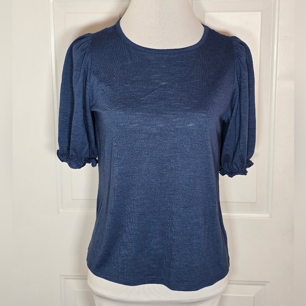 LC Lauren Conrad Navy Short Sleeve Puff Sleeve Top Small